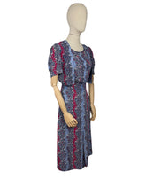 Load image into Gallery viewer, Original 1940’s Blue, White and Pink Stripe Floral Dress with Lily of the Valley - Bust 35 36 *