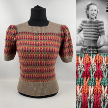 Load image into Gallery viewer, Reproduction 1940’s Hand Knitted Striped Jumper in Green, Red and Rust - Bust 34 36