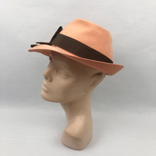 Load image into Gallery viewer, 1930s or 1940s Apricot Felt Fedora with Brown Grosgrain Trim
