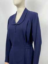 Load image into Gallery viewer, Original 1930s Belted Navy Wool Day Dress with Long Sleeves - Bust 40 41 42
