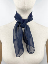 Load image into Gallery viewer, Original 1930's Dark Blue Chiffon Scarf with Silk Crewel Work Embroidery - Neat Neck Tie - Great Christmas Gift