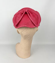 Load image into Gallery viewer, Original 1950's Vibrant Pink Straw Hat with Back Bow - Classic Shape *