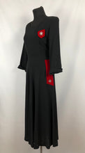 Load image into Gallery viewer, 1940s Black Crepe Dress with Red Velvet Trim and Paste Detail - Bust 36 37 38