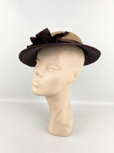 Load image into Gallery viewer, Original 1930's Two Tone Straw Hat with Brown Satin Ribbon Trim *