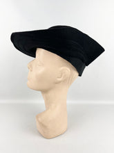 Load image into Gallery viewer, Original 1930's Austrian Made Inky Black Fur Felt Hat with Bow Trim