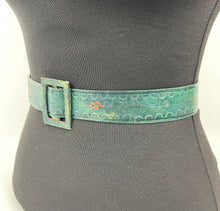 Load image into Gallery viewer, Original 1930s Dark Green Embossed Leather Belt - Waist 25 26 27 28