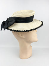 Load image into Gallery viewer, Original 1940s White and Black Summer Hat with Oversized Bow Trim