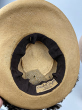 Load image into Gallery viewer, Original 1940s Natural Straw Hat with Warm Chocolate Brown Fringed Trim - AS IS