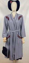 Load image into Gallery viewer, REPRODUCTION 1940s Blue Wool Coat with Burgundy Soutache Trim and Tie Belt - Bust 40 42