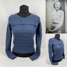 Load image into Gallery viewer, Reproduction 1930's Long Sleeved Jumper in RAF Blue Pure Wool - Bust 34 35 36