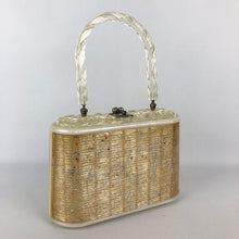 Load image into Gallery viewer, 1950s Cream and Gold Star Confetti Lucite Bag with Twisted Lucite Handle