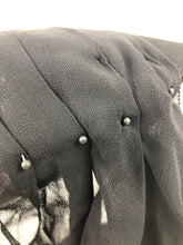 Load image into Gallery viewer, Exceptional 1940s Inky Black Felt Hat with Black Chiffon Scarf