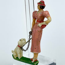 Load image into Gallery viewer, Charming Original 1930's or 1940's Lady walking a Scottie Dog Brooch