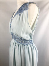 Load image into Gallery viewer, 1940s 1950s Ice Blue Rayon and Lace Nightdress with Bows - B36