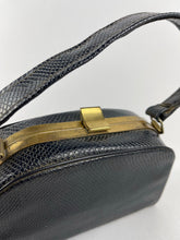 Load image into Gallery viewer, Original 1940s Mock Snakeskin Navy Blue Box Bag