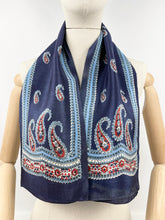 Load image into Gallery viewer, Original 1930's Silk Crepe Scarf or Headscarf in Red, White and Blue Paisley - Great Christmas Gift