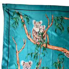Load image into Gallery viewer, Vintage Artificial Silk Scarf in Teal with Koala Bears - Australia Tourist Piece - Great Turban or Headscarf