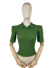 Load image into Gallery viewer, 1940's Reproduction Twisted Cable and Rib Jumper in Grass Green - Bust 33 34 35