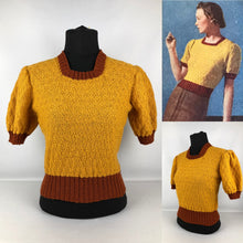 Load image into Gallery viewer, Reproduction 1930s Short Sleeved Jumper in Mustard and Rust - Bust 34 35 36