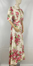 Load image into Gallery viewer, Original 1940s White Hostess Gown with Pretty Pink Rose Print - Great Maxi Dress - Bust 36" 38"