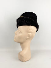 Load image into Gallery viewer, Original 1940s Dark Brown Velvet Topper Hat with Mustard Velvet Trim