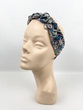Load image into Gallery viewer, Original 1930's Chevron Floral Print Crepe Scarf or Headscarf in Blue, Pink, Black and White - Great Christmas Gift