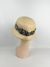 Load image into Gallery viewer, Original 1930s Panana Straw Hat with Striped Band Trim