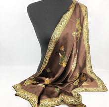 Load image into Gallery viewer, Vintage Satin Headscarf with Japanese Design of Ladies, Buildings and Fans