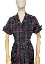 Load image into Gallery viewer, Original 1940’s 1950’s Black and Plaid Fine Cotton Dress with Glass Buttons - Bust 38 *