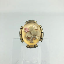 Load image into Gallery viewer, Original 1950s Reverse Carved Lucite Brooch with Pink and White Roses in a Vase with Metal Frame