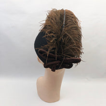 Load image into Gallery viewer, 1940s Felt Hat with Large Feather Trim and Brown Bow