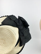 Load image into Gallery viewer, Original 1940s White and Black Summer Hat with Oversized Bow Trim