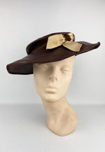 Load image into Gallery viewer, Original 1930s Brown Straw Hat with Cream Grosgrain Trim