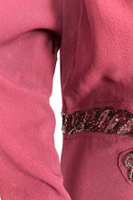 Load image into Gallery viewer, Original 1940's Burgundy Satin Backed Crepe Sequined Evening Dress with Tie Belt by Crompton Perry - Bust 38 40 42