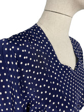 Load image into Gallery viewer, Original 1940's Volup Navy and White Polka Dot Crepe Day Dress - Bust 42 44