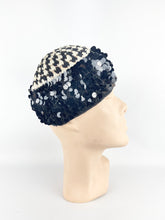 Load image into Gallery viewer, Original 1920's 1930's Black and White Crochet Beret - Cap with Sequin Trim *