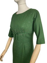 Load image into Gallery viewer, Original 1950's/1960's Forest Green Wool Wiggle Dress with Claw Set Paste Studs - Bust 34 35