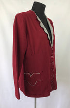 Load image into Gallery viewer, Original 1940s CC41 Machine Knitted Cardigan in Burgundy and Grey - B40 42