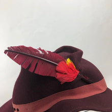 Load image into Gallery viewer, 1930s Burgundy Felt Hat with Grosgrain and Feather Trim
