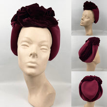 Load image into Gallery viewer, Original 1940s Raspberry Pink Felt Hat with Burgundy Velvet and Bow Trim