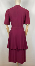 Load image into Gallery viewer, Original 1930s Belted Burgundy Crepe Tunic Dress with Pin Tucked Bodice and Sleeves - Bust 35 36