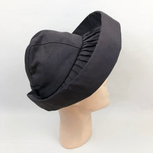 Load image into Gallery viewer, 1940s Dark Blue Grosgrain "Bonnet" Hat with Wide Brim