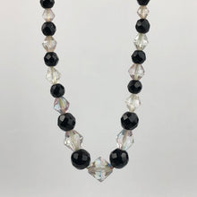 Load image into Gallery viewer, Original 1940s 1950s Black and Clear Faceted Glass Graduated Bead Necklace