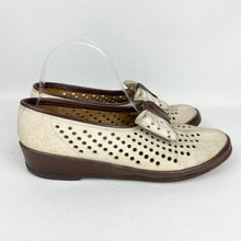Load image into Gallery viewer, Original 1930's 1940's Brown Leather and Cream Suede Wedge Shoes With Large Bow Trim - UK 5.5 6