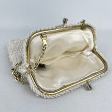 Load image into Gallery viewer, Charming Vintage Frankel & Roth Cream Satin Evening Bag with Glass Bead and Faux Pearl Decoration