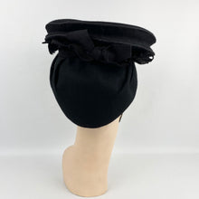 Load image into Gallery viewer, Original 1940s Inky Black Felt Hat with Triple Bow Trim and Black Felt Back