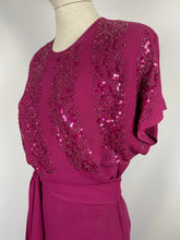 Load image into Gallery viewer, 1940s Raspberry Pink Beaded and Sequined Crepe Evening Dress - Bust 34 35 36