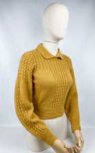 Load image into Gallery viewer, 1930's Reproduction Hand Knitted Long Sleeved Cable Jumper in Mustard Using Beautifully Soft Alpaca - Bust 34 36