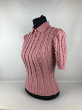 Load image into Gallery viewer, Reproduction 1940s Rib and Cable Knit Jumper in Rose Pink Acrylic - B34 35 36