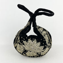 Load image into Gallery viewer, Vintage Black Velvet Evening Bag with Metallic Silver Embroidery